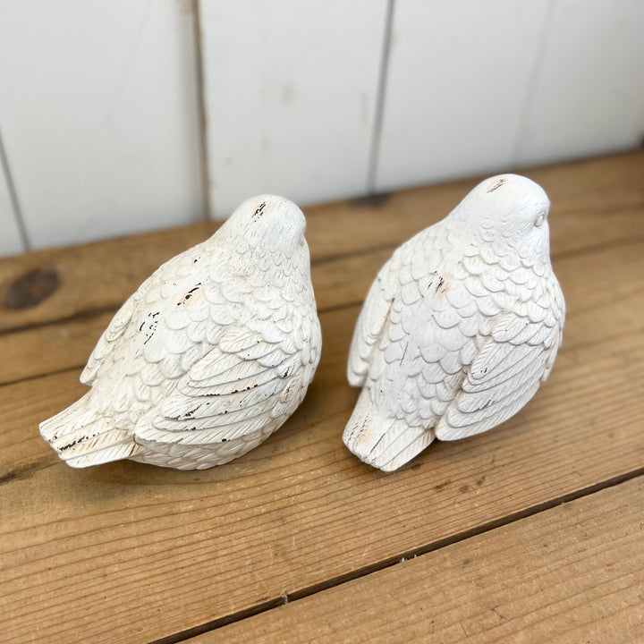 Whitewashed Bird Figurines - Set of Two