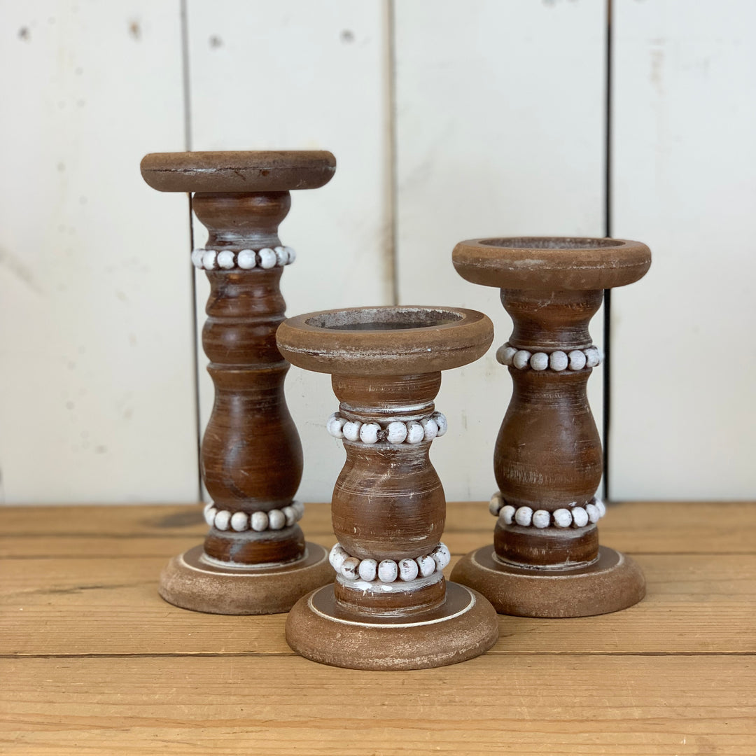 Brown Beaded Candle Holders