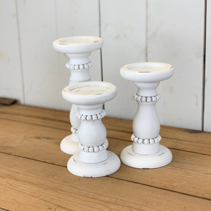 White Chippy Beaded Candle Holders