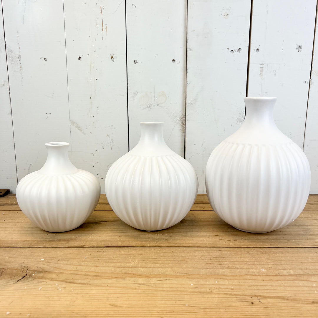 Ribbed White Vases