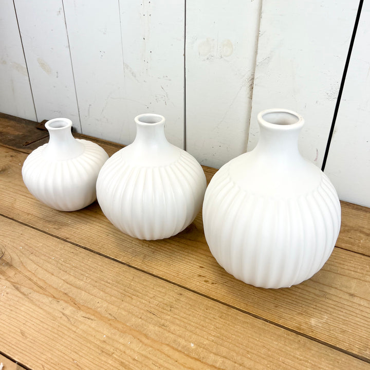 Ribbed White Vases