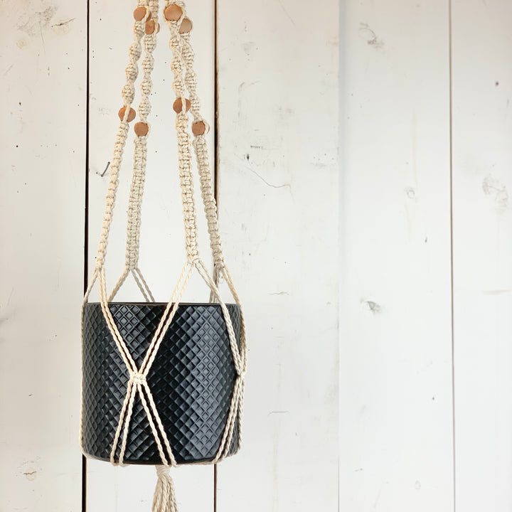 Ivory Macramé Hanger with Terracotta Beads