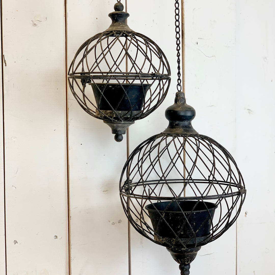 Black Sphere Hanging Planters