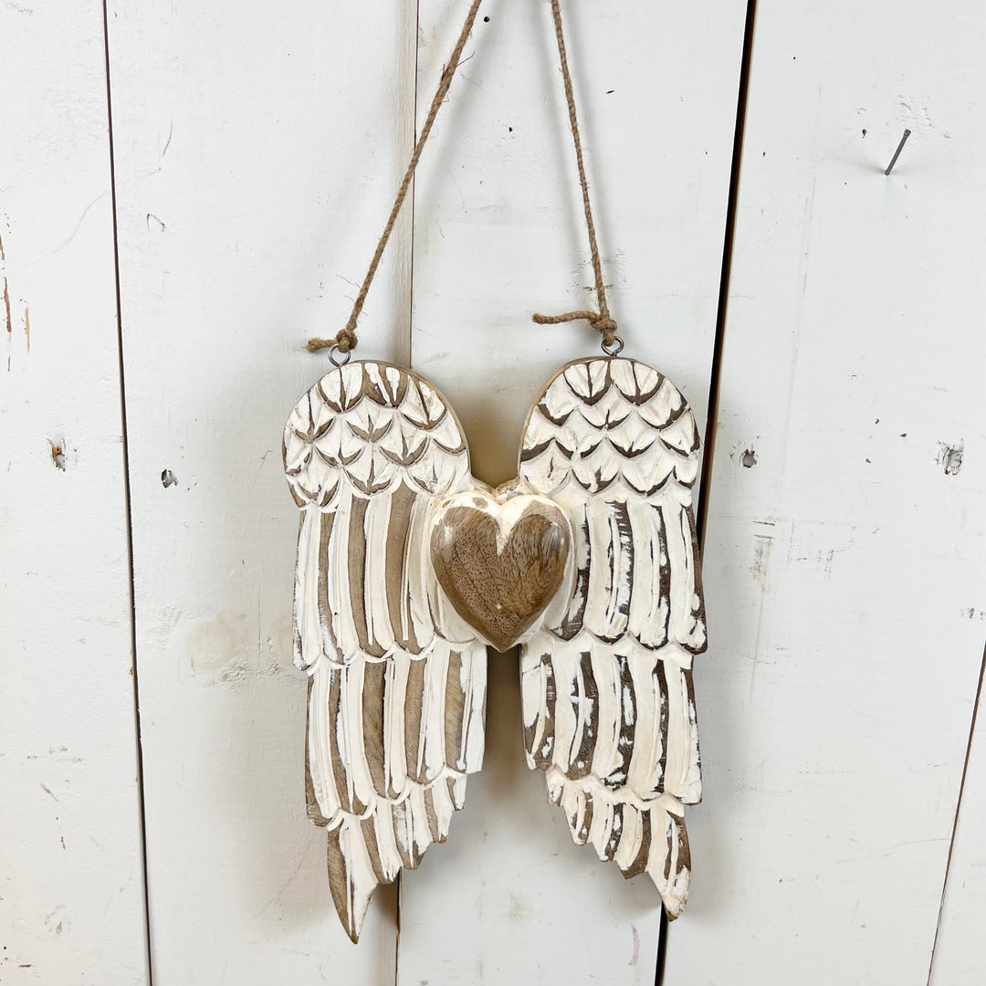 Mango Wood Angel Wings with Heart