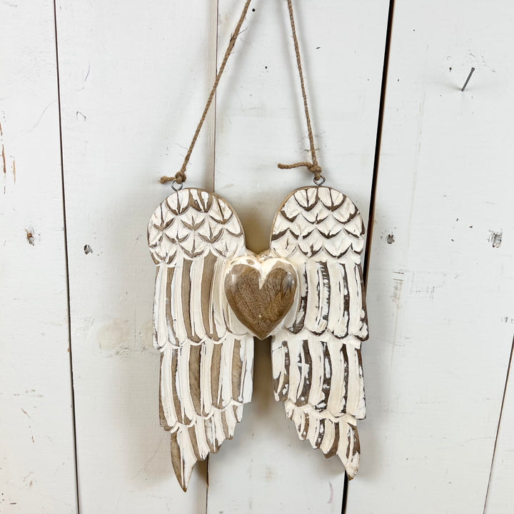 Mango Wood Angel Wings with Heart