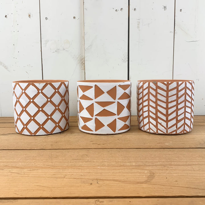 Geometric Distressed Terracotta Pots