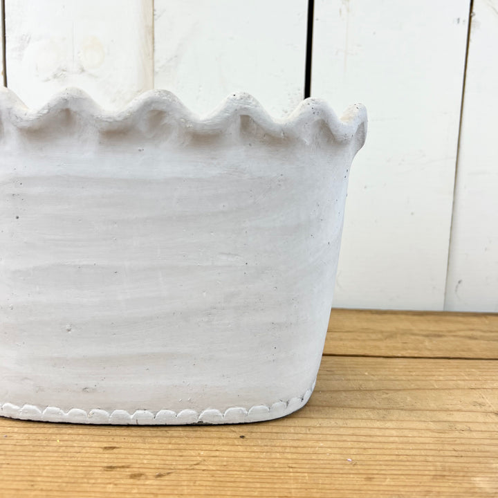 Scalloped Oval Cement Pot