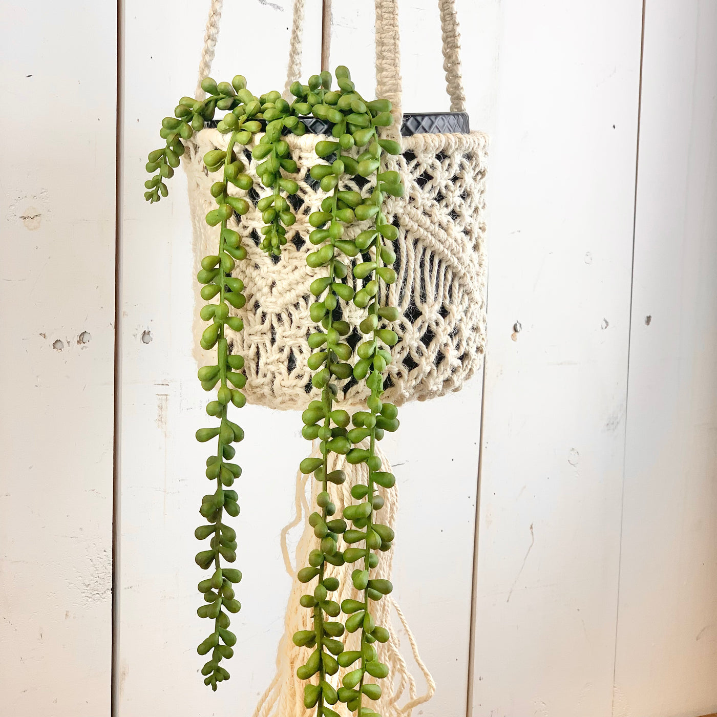 Ivory Macramé Basket Hanger