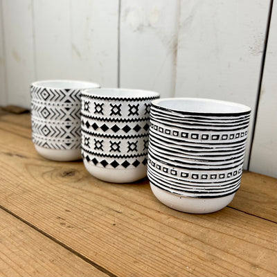 Patterned Black and White Pots
