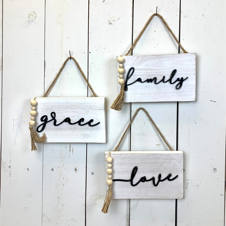 White Washed Hanging Signs - Family, Love, Grace