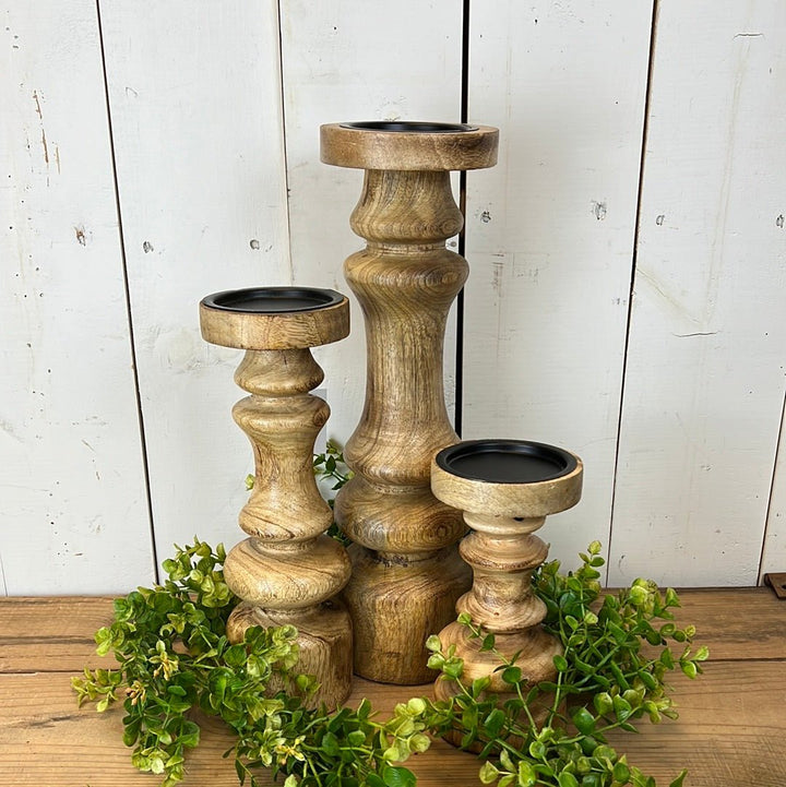 Wooden Candlesticks, Set of 3