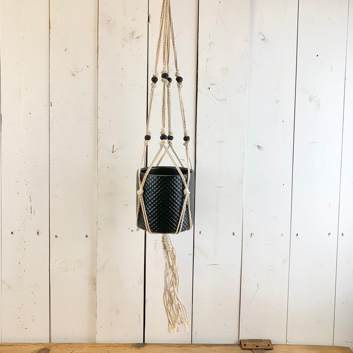 Ivory Macramé Hanger with 2 Tiers of Black Beads
