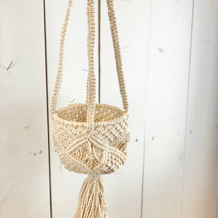 Ivory Macramé Basket Hanger