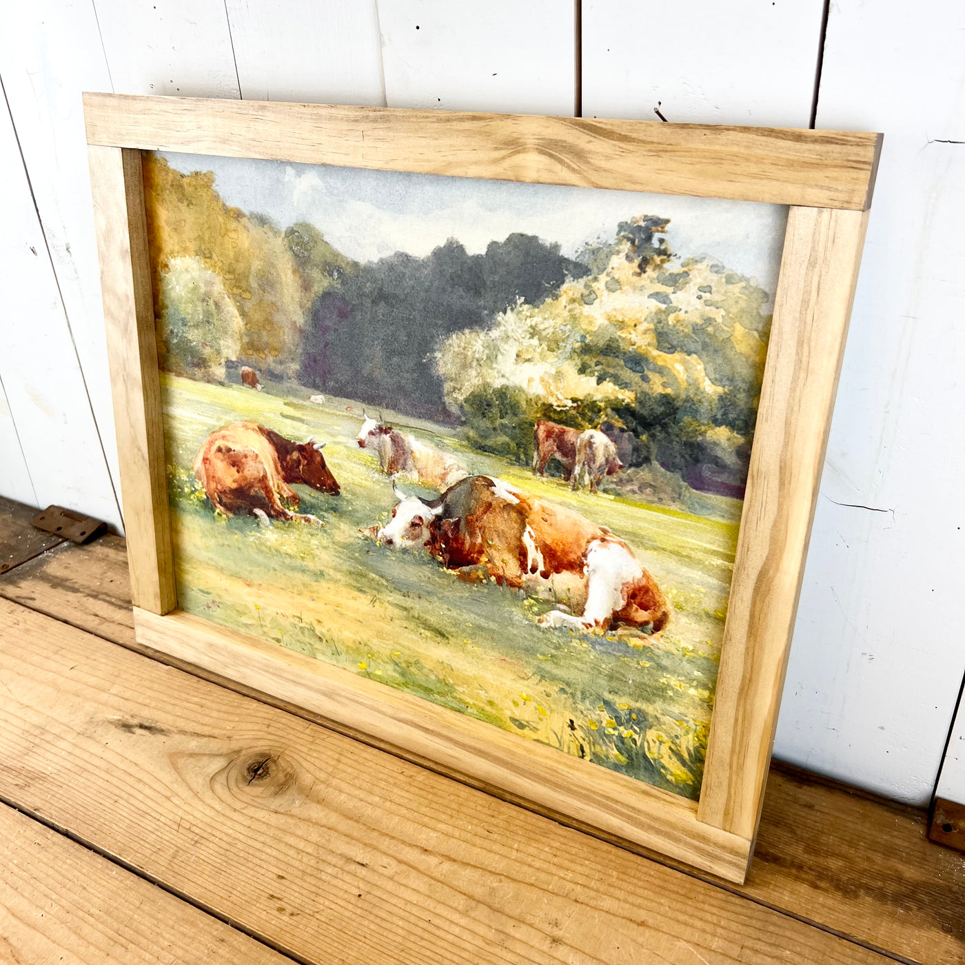 Wood Framed Canvas Cow Print