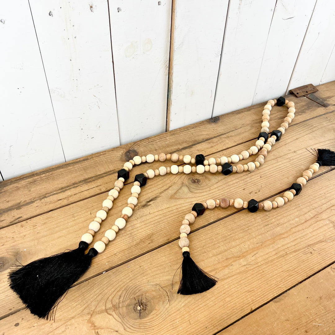 Black and Natural Wood Bead Garlands