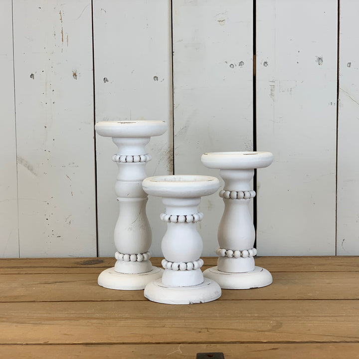 White Chippy Beaded Candle Holders