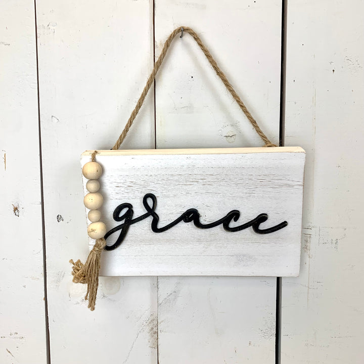 White Washed Hanging Signs - Family, Love, Grace