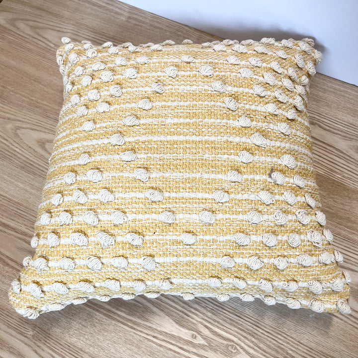 Ochre & Natural Striped Pillow w/ Knots