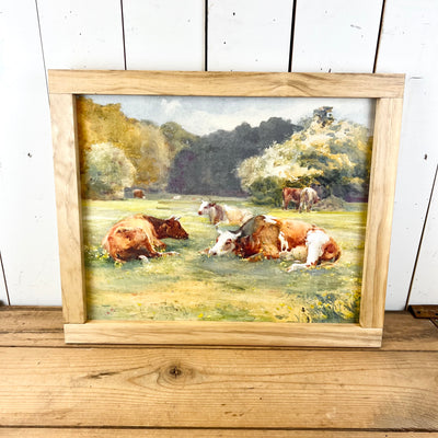 Wood Framed Canvas Cow Print