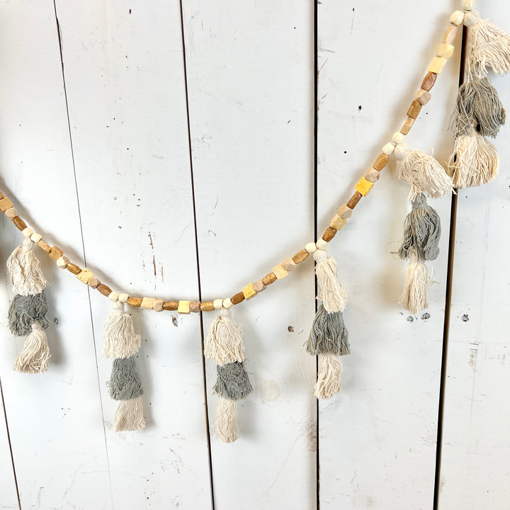 Cream and Grey Tassel Garland