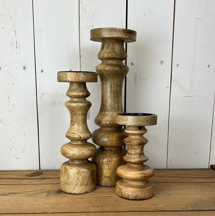Wooden Candlesticks, Set of 3