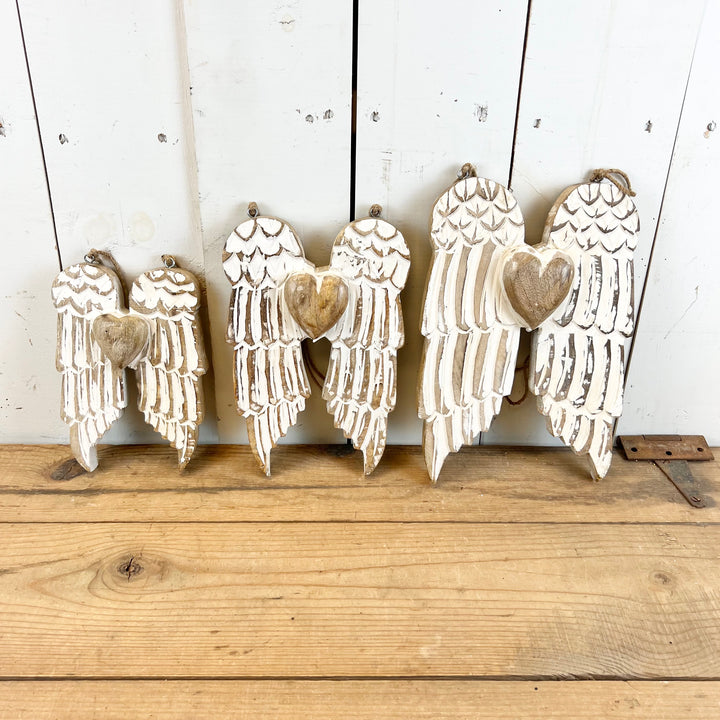 Mango Wood Angel Wings with Heart