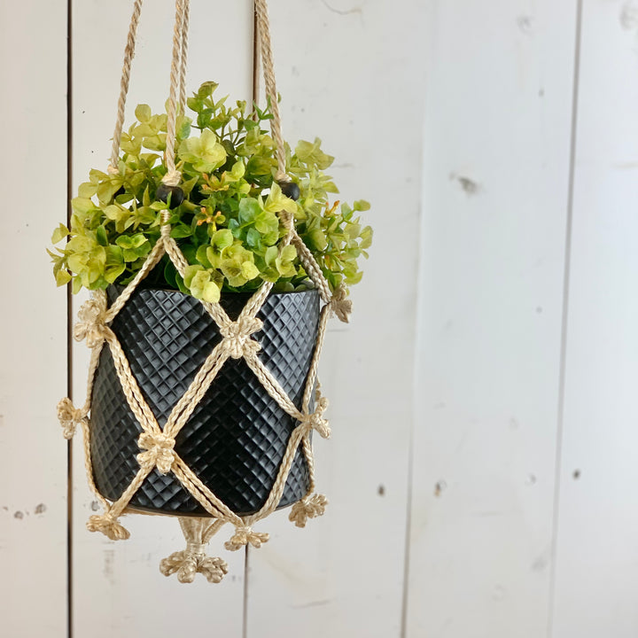 Ivory Flower Plant Hanger with Black Beads