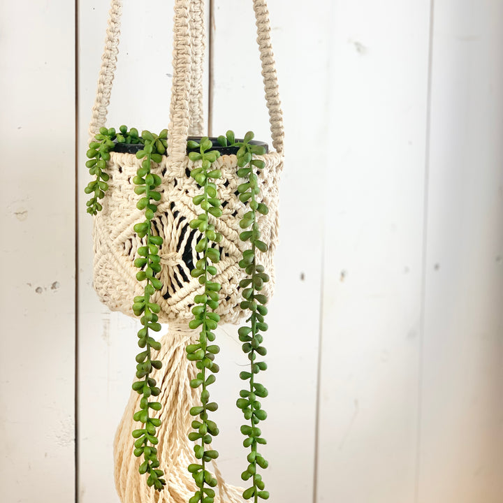 Ivory Macramé Basket Hanger