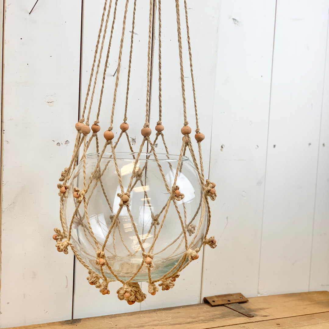 Tan Macramé Hanger with Terracotta Beads