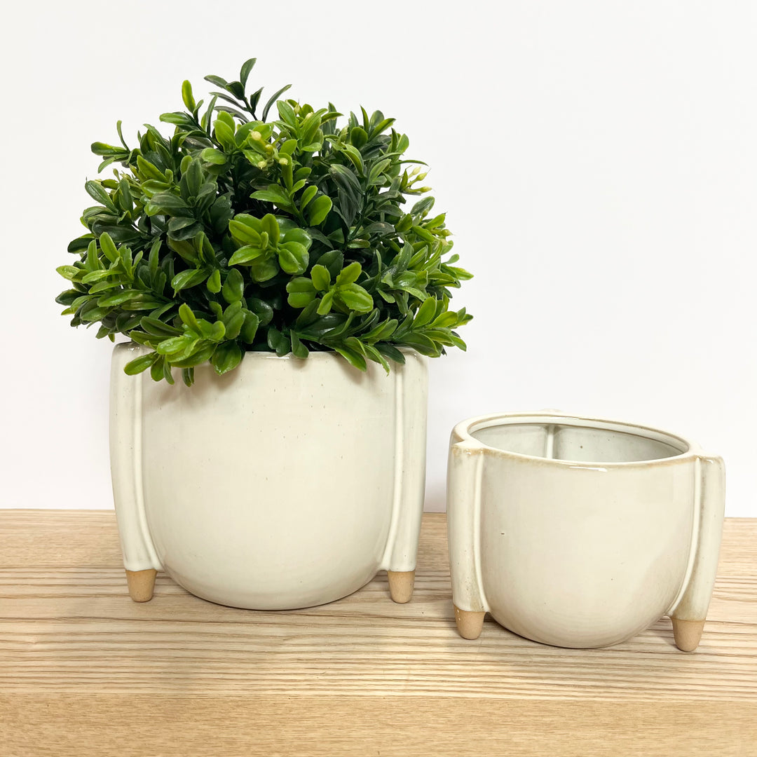 Stoneware Footed Planter with Reactive Glaze - Two Sizes