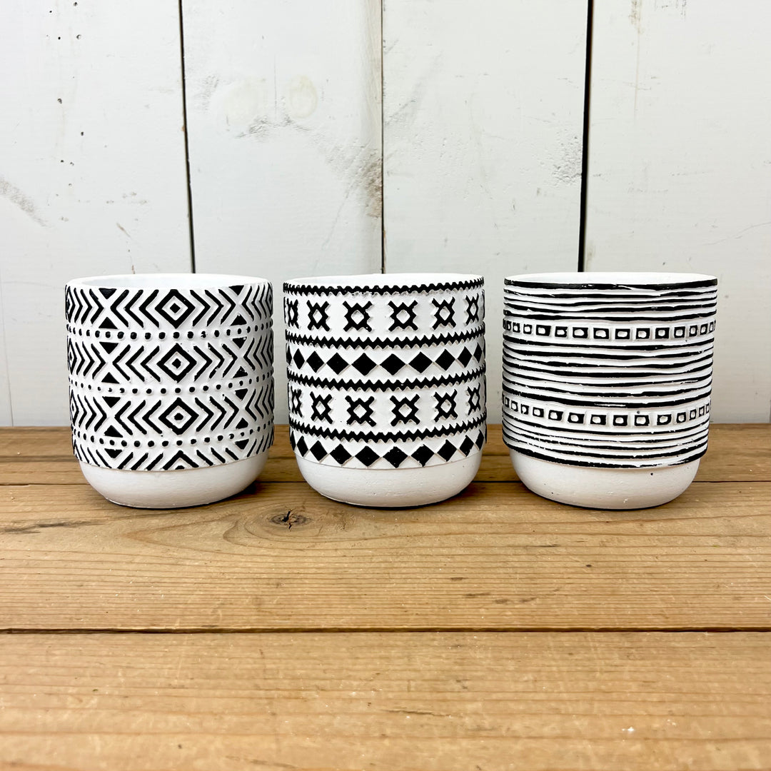 Patterned Black and White Pots