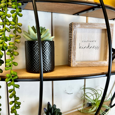 Black Metal Wall Shelf with Wood Shelves
