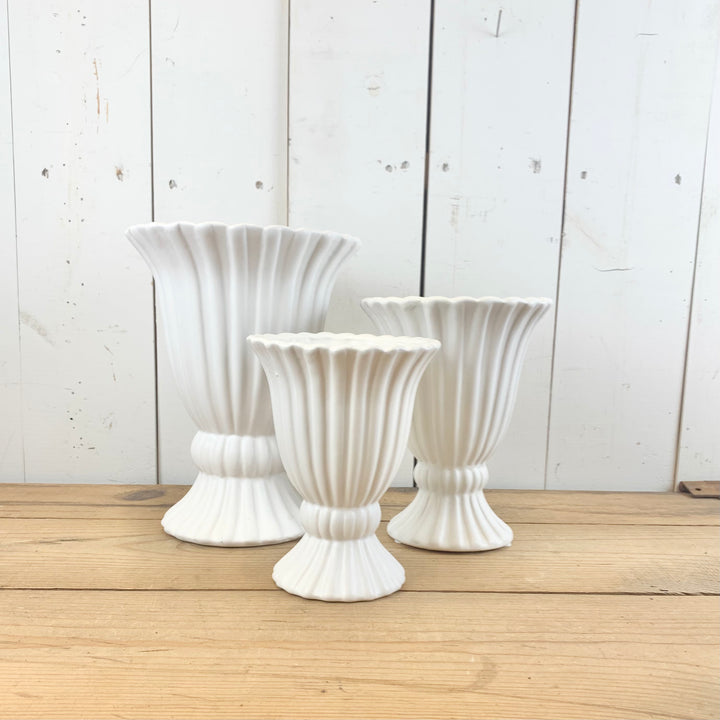 Matte White Ribbed Urns