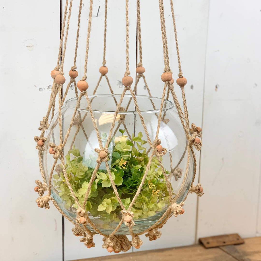 Tan Macramé Hanger with Terracotta Beads