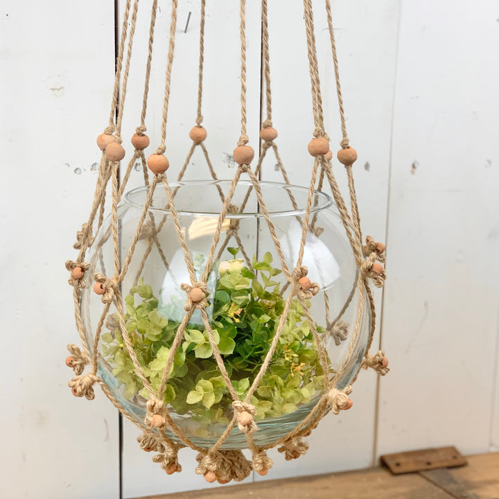 Tan Macramé Hanger with Terracotta Beads