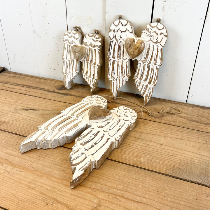 Mango Wood Angel Wings with Heart