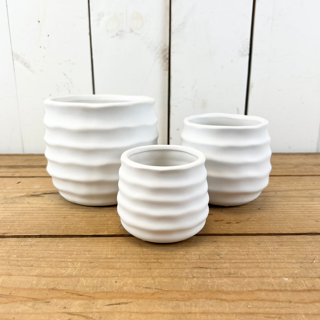 White Ribbed Pots