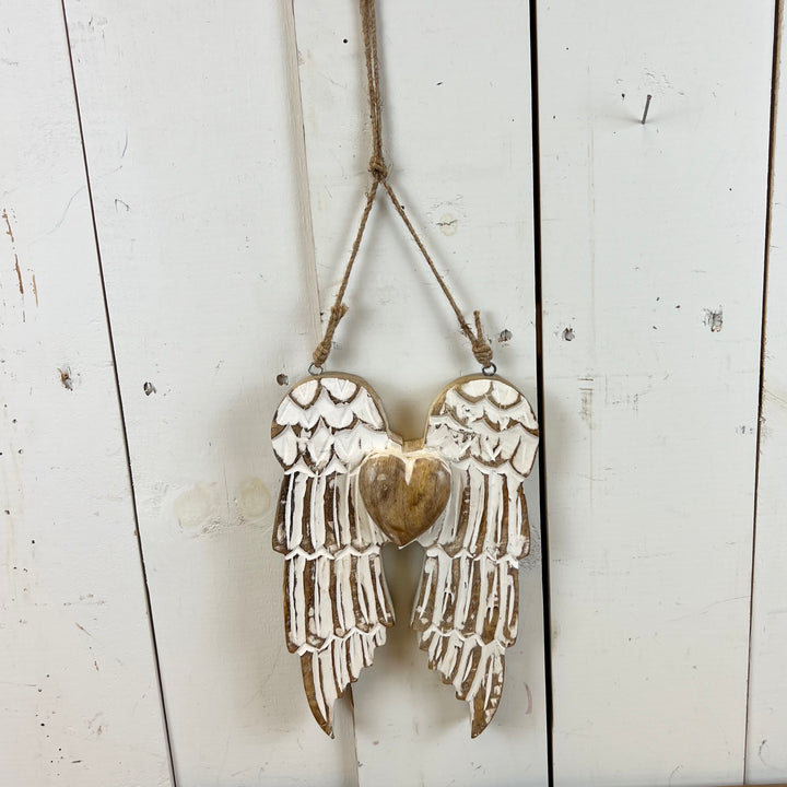 Mango Wood Angel Wings with Heart