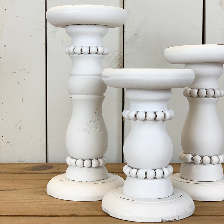 White Chippy Beaded Candle Holders