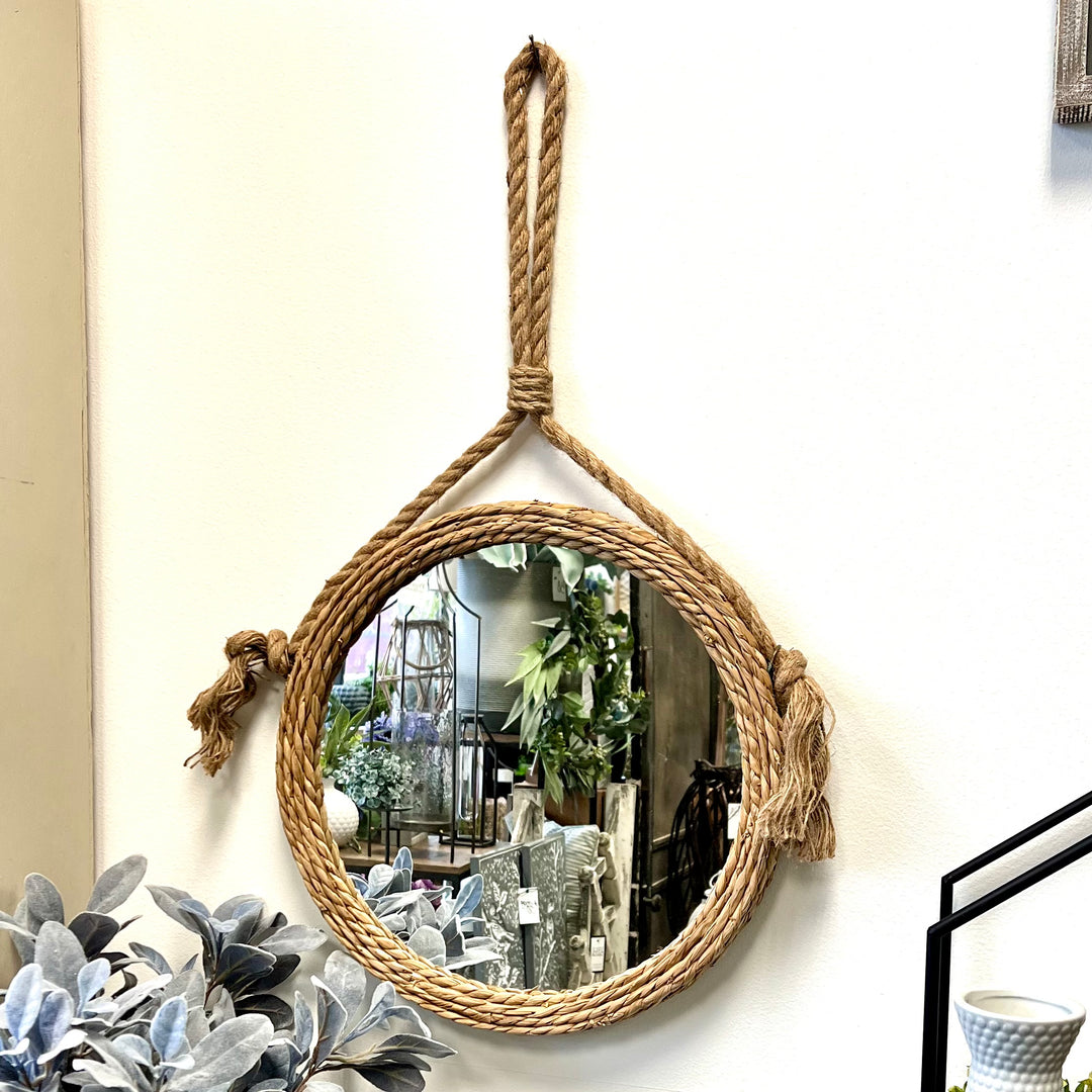 Round Mirror with Rope and Handle