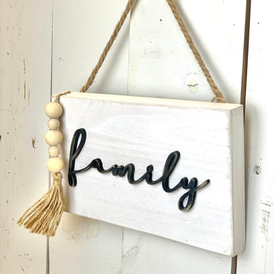 White Washed Hanging Signs - Family, Love, Grace
