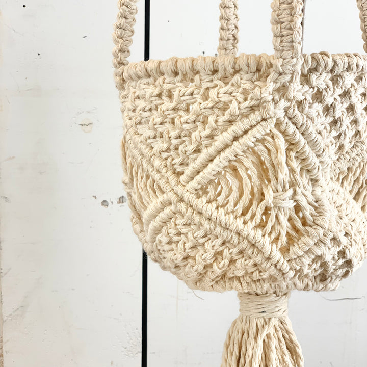 Ivory Macramé Basket Hanger