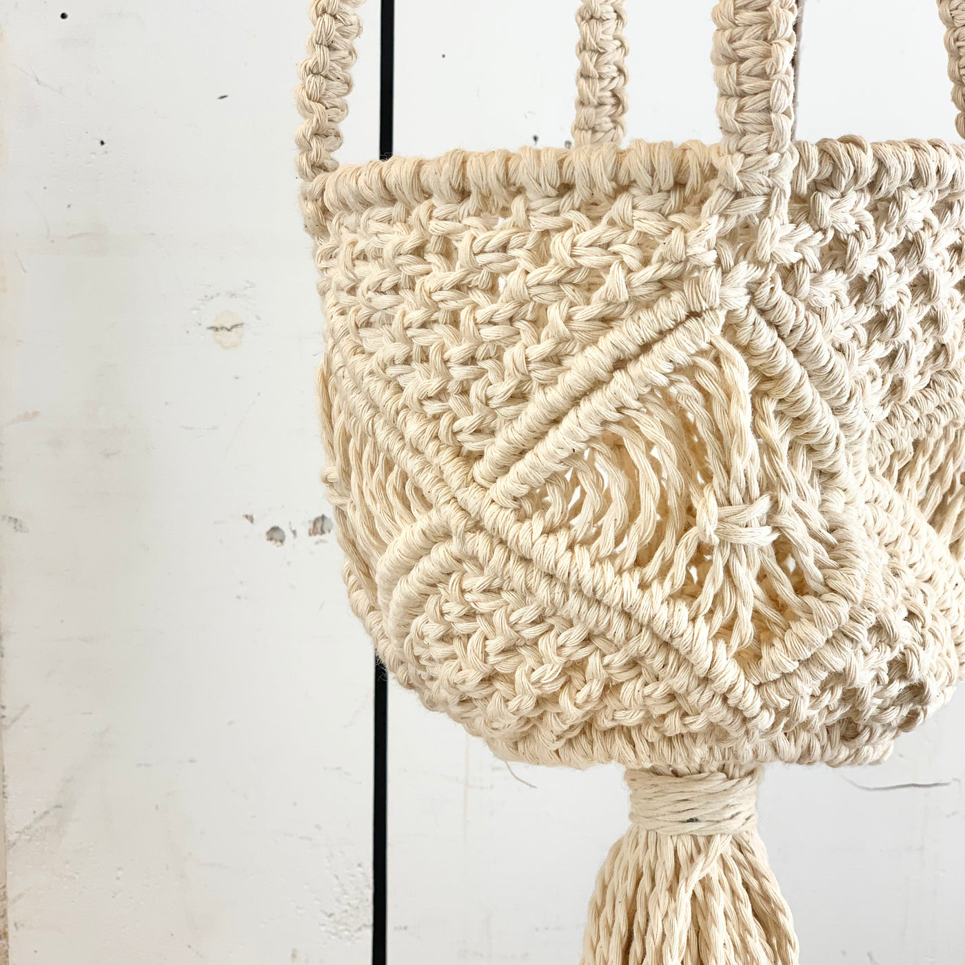 Ivory Macramé Basket Hanger