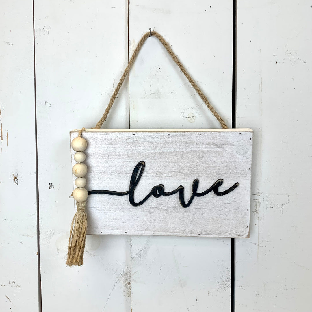 White Washed Hanging Signs - Family, Love, Grace