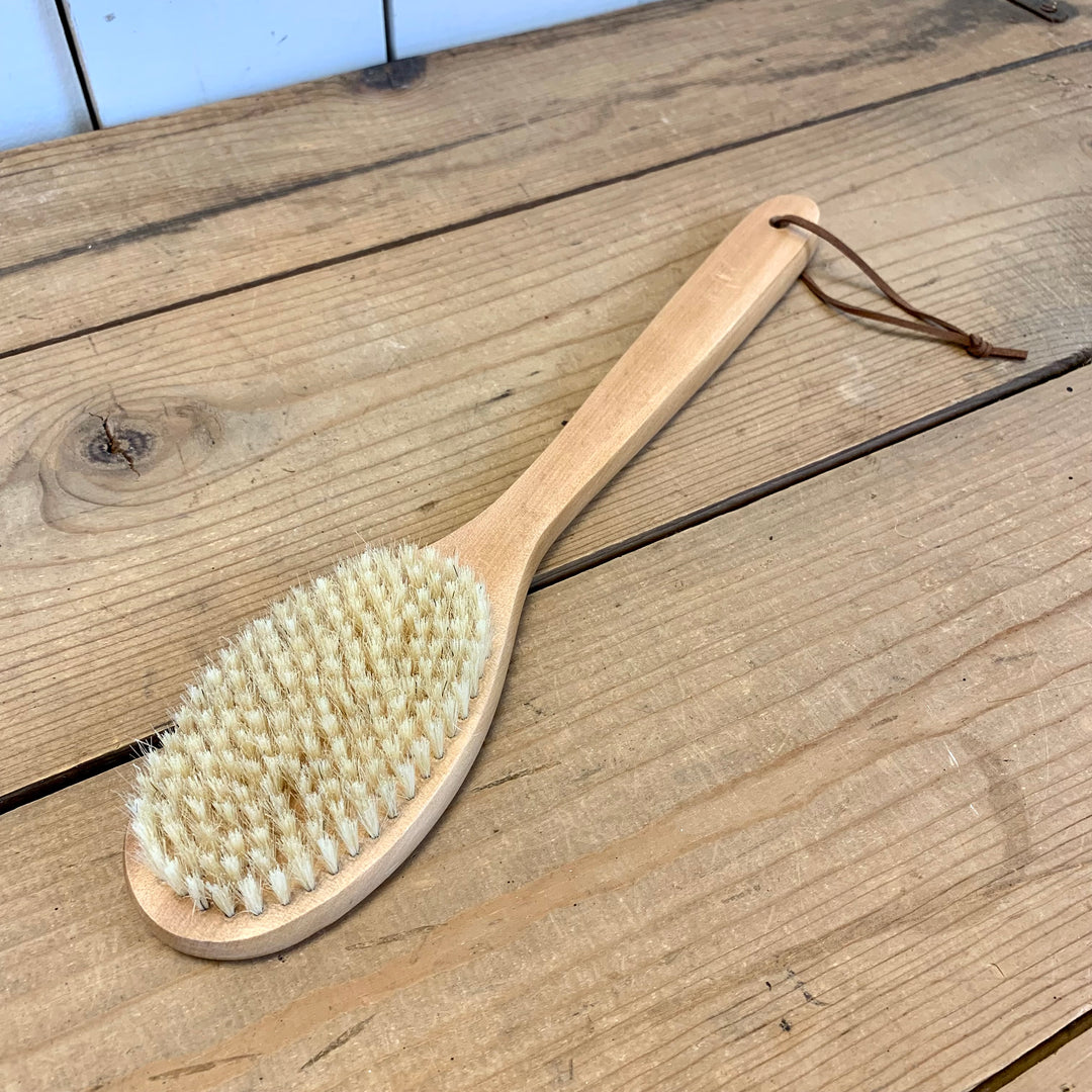 Wood Brush with Leather Tie
