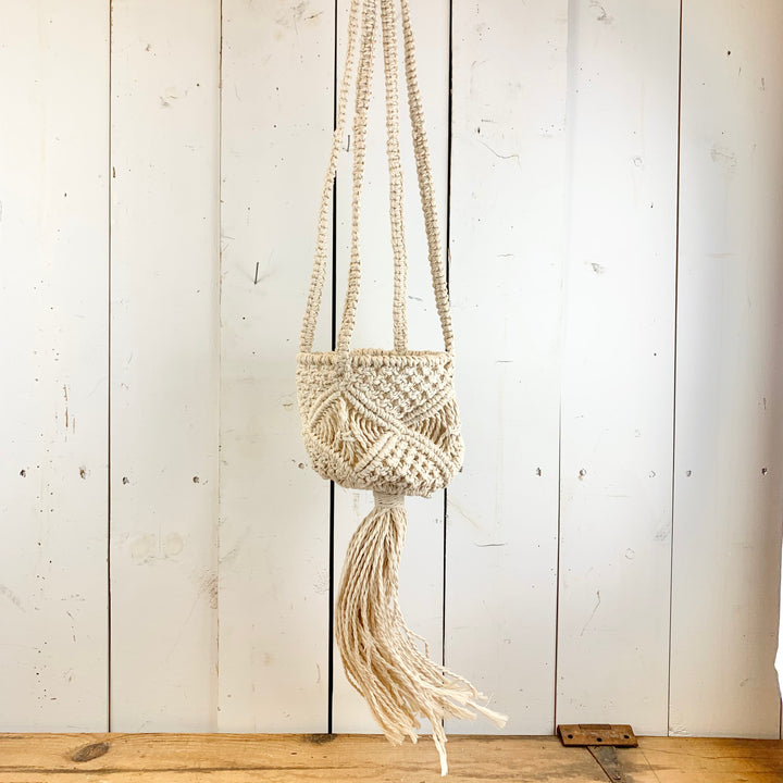 Ivory Macramé Basket Hanger