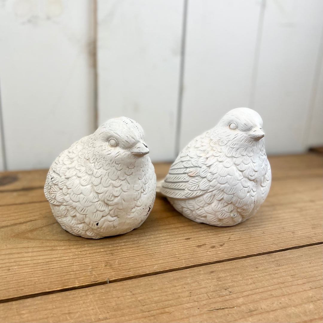 Whitewashed Bird Figurines - Set of Two