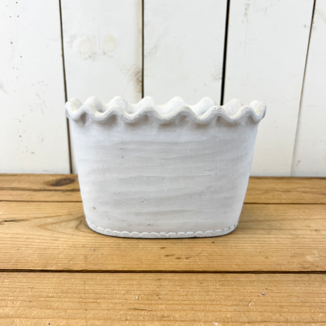 Scalloped Oval Cement Pot