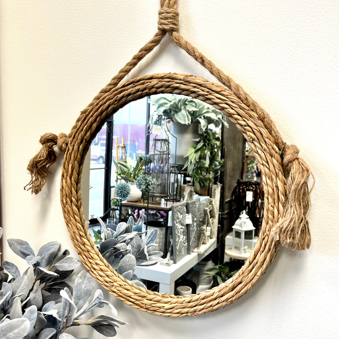 Round Mirror with Rope and Handle