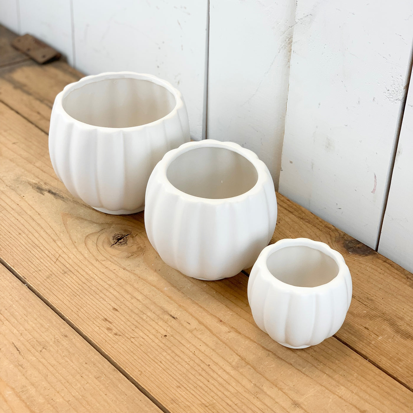 Matte White Ribbed Vases